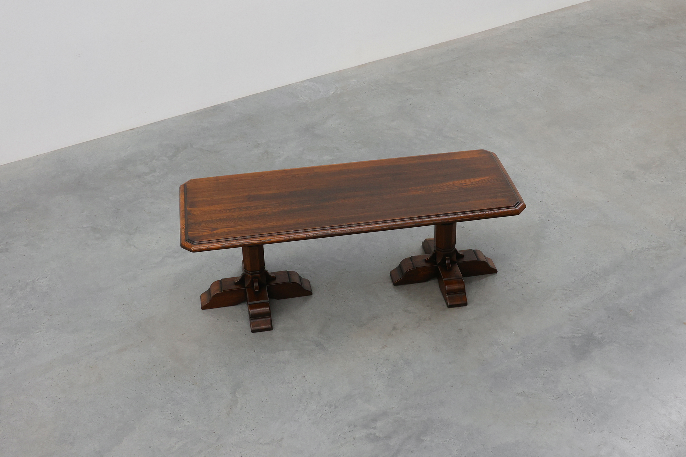 French Refectory Style Oak Dining Table with Turned Double Pedestal Base, 20th Centurythumbnail